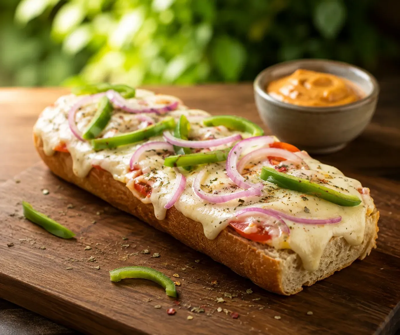 Veggie toastie with cheese, capsicum and onion